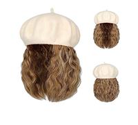 Peluca Con Flequillo Peluca De Sombrero Wave Curly Bob Hat Peluca Pelucas sintéticas Sombrero con extensiones de cabello adjuntas 8 pulgadas Peluca larga Gorra Gorro con Pelo Atado para Mujer(Color:9)
