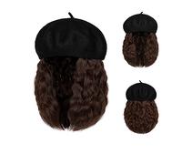 Peluca Con Flequillo Peluca De Sombrero Wave Curly Bob Hat Peluca Pelucas sintéticas Sombrero con extensiones de cabello adjuntas 8 pulgadas Peluca larga Gorra Gorro con Pelo Atado para Mujer(Color:16