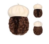 Peluca Con Flequillo Peluca De Sombrero Wave Curly Bob Hat Peluca Pelucas sintéticas Sombrero con extensiones de cabello adjuntas 8 pulgadas Peluca larga Gorra Gorro con Pelo Atado para Mujer(Color:3)