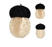 Peluca Con Flequillo Peluca De Sombrero Wave Curly Bob Hat Peluca Pelucas sintéticas Sombrero con extensiones de cabello adjuntas 8 pulgadas Peluca larga Gorra Gorro con Pelo Atado para Mujer(Color:1)