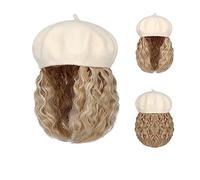 Peluca Con Flequillo Peluca De Sombrero Wave Curly Bob Hat Peluca Pelucas sintéticas Sombrero con extensiones de cabello adjuntas 8 pulgadas Peluca larga Gorra Gorro con Pelo Atado para Mujer(Color:15