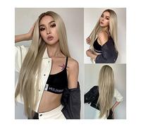 Peluca Con Flequillo Peluca delantera de encaje rubia larga for las mujeres, pelucas sintéticas rectas del cabello natural de 30 pulgadas Peluca de fibra de alta temperatura atada a mano Pelucas De Mu