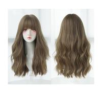 Peluca Con Flequillo Peluca ondulada negra y marrón natural for mujer, peluca ondulada larga y rizada, peluca de fibra sintética resistente al calor de aspecto natural, adecuada for fiestas y citas di