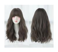 Peluca Con Flequillo Peluca ondulada negra y marrón natural for mujer, peluca ondulada larga y rizada, peluca de fibra sintética resistente al calor de aspecto natural, adecuada for fiestas y citas di