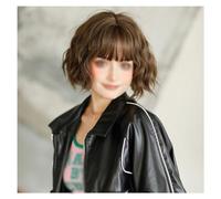 Peluca Con Flequillo Pelucas De Pelo Corto Marrón, Pelucas Onduladas Rizadas, Pelucas Resistentes Al Calor, Adecuadas for Festivales De Música, Fiestas Temáticas, Bodas, Conciertos, Citas Pelucas De M