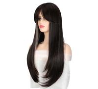 Peluca Con Flequillo Pelucas Pelucas llenas de las mujeres Flequillo de raya media Pelucas largas y rectas Pelucas sintéticas de moda Pelucas De Mujer Pelo Humano