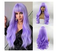 Peluca Con Flequillo Pelucas sintéticas marrones onduladas largas, peluca de pelo de parte media marrón for mujer, pelucas de Cosplay for fiestas diarias, fibra resistente al calor Pelucas De Mujer Pe