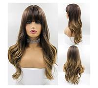 Peluca Con Flequillo Pelucas sintéticas marrones onduladas largas, peluca de pelo de parte media marrón for mujer, pelucas de Cosplay for fiestas diarias, fibra resistente al calor Pelucas De Mujer Pe