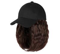 Peluca Con Gorro Gorra de béisbol Peluca corta Gorra de béisbol sintética rizada Peluca de pelo Sombrero de punto negro natural Pelucas Sintético natural ajustable Gorros De Peluca Para Mujer(F704 26H