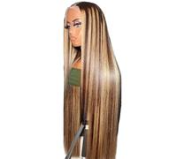 Peluca con malla frontal ombré, cabello humano destacado, densidad 200, pelucas rubias miel rectas HD sin pegamento prearrancadas for mujeres(13x4,28 inch)