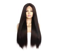 Peluca con malla frontal sintética de color marrón oscuro 13x3 HD for mujer, pelucas sin pegamento largas y rectas prearrancadas for principiantes Wiglets(26inch)