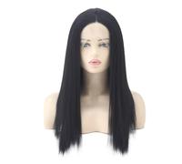 Peluca con malla frontal sintética negra 13 * 3 HD, pelucas rectas largas prearrancadas con línea de pelo Natural sin pegamento Yaki ligera for mujeres(16inch)