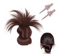 Peluca con moño de plumas y clip, Hgyugrf, moño despeinado, extensiones de cola de caballo sintética con clip para mujeres y niñas. (Dark Brown-A)