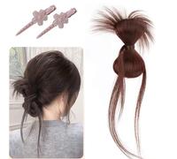 Peluca con moño de plumas y clip, Hgyugrf, moño despeinado, extensiones de cola de caballo sintética con clip para mujeres y niñas. (Dark Brown-B)