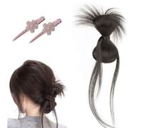 Peluca con moño de plumas y clip, Hgyugrf, moño despeinado, extensiones de cola de caballo sintética con clip para mujeres y niñas. (Black-B)