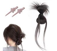 Peluca con moño de plumas y clip, Hgyugrf, moño despeinado, extensiones de cola de caballo sintética con clip para mujeres y niñas. (Brown Black-B)