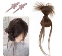 Peluca con moño de plumas y clip, Hgyugrf, moño despeinado, extensiones de cola de caballo sintética con clip para mujeres y niñas. (Light Brown-B)