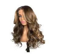 Peluca con reflejos marrones, parte en V, ondas corporales for mujeres negras, sin pegamento, con clip en la cabeza, densidad 200 Wiglets(16inch)