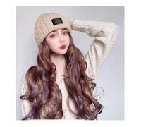 Peluca con Sombrero para Mujer Sombrero de punto for peluca, sombrero de peluca rizado ondulado, sombrero de peluca realista natural, sombrero de peluca de pelo largo for mujer, adecuado for ocio al a