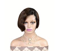 Peluca corta Bob 4x4 Pelucas delanteras de encaje cortas Peluca corta Pixie Cabello humano con pelo de bebé Peluca sin pegamento resistente al calor Adecuada for uso diario en fiestas de mujeres.(Brow