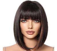 Peluca corta Bob - Fibra sintética resistente al calor, corte recto, reemplazo de pelo de flequillo, gorro de malla transpirable, disfraz de cosplay, seda sintética, para mujeres, mujeres