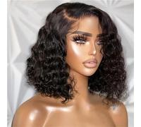 Peluca corta Bob Pelucas de cabello humano con frente de encaje Peluca frontal de encaje de onda profunda Pelucas rizadas cortas Cierre de encaje Peluca rizada profunda 13x4 Frontal de encaje 10