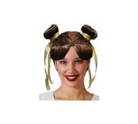 Peluca corta castaña 2 moños mujer