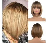 Peluca corta con flequillo completo, color natural, sintética, para mujeres blancas y negras, para Halloween, Navidad, cosplay, cabello Lolita, ss191