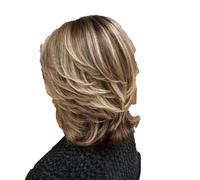 Peluca corta con flequillo y reflejos degradados, mezcla de rubio y marrón, para mujer, corte Pixie corto sintético rubio de 18 pulgadas