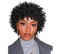 Peluca corta con rastas de 4 pulgadas for mujeres y hombres negros, cabello sintético afro rizado, trenzas de crochet. Suave y Natural
