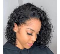 Peluca corta corte Pixie Peluca corta y rizada 6 pulgadas, peluca negra sin pegamento, peluca encaje 13x1, peluca cabello humano corte pixie, for mujeres negras, uso diario en fiestas y cosplay.