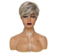 Peluca corta de 6 pulgadas for mujer Bob Brown Pixie Cut pelucas morenas sintéticas con flequillo for uso diario