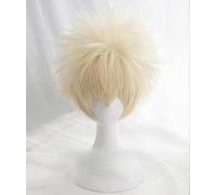 Peluca corta de anime My Hero Academia Baku No Hero Bakugou, Katsuki Bakugo, color rubio lino, resistente al calor, para disfraz de cosplay + gorra de peluca