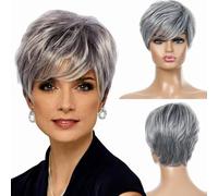 Peluca corta de cabello sintético para mujeres europeas y americanas, mezcla diaria, color gris plateado, fibra química, cubierta para la cabeza, gris plateado