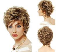 Peluca Corta de Corte Pixie Esponjoso Dorado para Mujer, Peluca sintética Corta y rizada Resistente al Calor, Adecuada para Uso Diario, Fiestas, Cosplay, Dorada, 12 Pulgadas (Oro-12 Pulgadas)