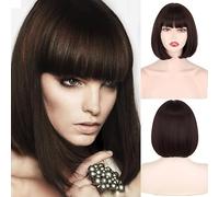 Peluca corta estilo Bob con flecos para mujer, pelucas sintéticas estilo bob, color naranja y negro, peluca rosa para fiestas, uso diario, longitud del hombro (color: P4/27, longitud estirada: 12