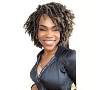 Peluca corta for mujer con rastas y twists, densidad 180, afro rizada sintética, for uso diario y cosplay.(Brown)