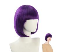 Peluca corta morada Peluca recta morada oscura de 12 pulgadas con flequillo Fibra sintética resistente al calor de aspecto natural transpirable ajustable para Halloween, fiesta, cosplay..