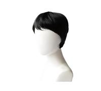 Peluca corta negra para hombre, fibra recta de alta temperatura, gorra transpirable ajustable, línea capilar natural, perfecta para entrevistas y entornos profesionales