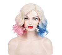 Peluca Corta Ondulada Rosa y Azul para Mujer, TOMIGO Peluca Rubio Ombre Bob para Niñas Halloween Carnaval Disfraz