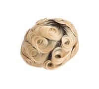 Peluca corta para hombre Prótesis capilar masculina de piel fina, Base PU, peluquín for hombres, doble nudo, raíces marrones, Color rubio degradado Cubierta de calvicie(7x10)