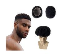 Peluca corta para hombre Tupé afro rizado for hombres negros, 20 x 25 cm, base de encaje completo, doble nudo, prótesis capilar Cubierta de calvicie(1#,10mm curly)