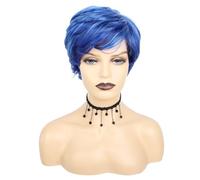 Peluca corta recta azul en capas sin cola Bob for pelucas sintéticas unisex for adultos Wiglets