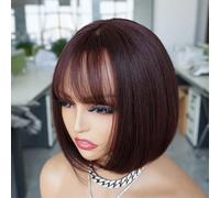 Peluca Corta Recta De Cabello Humano Con Flequillo, Cabello Remy Indio, Fácil De Colocar Y Usar, Para Un Look Chic Sin Esfuerzo