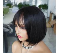 Peluca Corta Recta De Cabello Humano Con Flequillo, Cabello Remy Indio, Fácil De Colocar Y Usar, Para Un Look Chic Sin Esfuerzo
