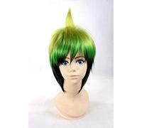 Peluca corta recta verde mezcla negro azul Amaimon para Halloween Fiesta Cosplay peluca (INWEG)