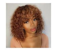 Peluca Corta Rizada Bob Peluca Con Flequillo 10-16 "Rizo Pelucas De Cabello Humano Para Mujeres Negras Pelo Remy Brasileño Pelucas Rizadas A Máquina Completa Pelucas Grises Para Mujeres (4 10 Pulgada