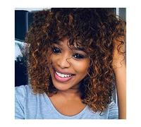 Peluca Corta Rizada Bob Peluca Con Flequillo 10-16 "Rizo Pelucas De Cabello Humano Para Mujeres Negras Pelo Remy Brasileño Pelucas Rizadas A Máquina Completa Pelucas Grises Para Mujeres (3 14 Pulgada