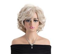 Peluca corta, rizada y esponjosa de 10 pulgadas, pelucas de pelo sintético en capas, desordenadas y peludas para mujeres agrega volumen al cabello (mezcla blanca rubia)