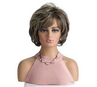 Peluca corta, rizada y esponjosa, pelucas sintéticas en capas, desordenadas, peludas para mujeres agrega volumen al cabello (marrón mezcla rubia)